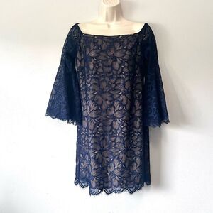 Trina Turk Akamai Lanai Floral Lace Navy Blue Dress Size 4